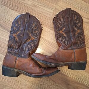 ACME BROWN LEATHER COWBOY BOOTS Vintage Usa 2 Toned
